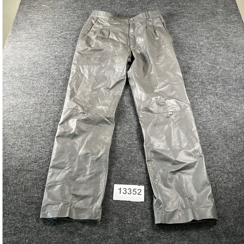 Alan Michaels Leather Pants Mens 32 Gray Excellent Vintage Pleated Straight Leg